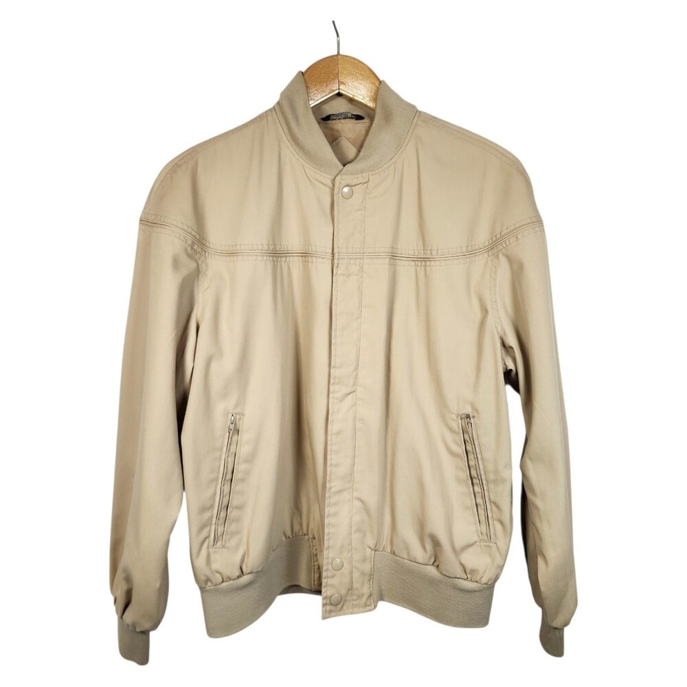 Vintage‎ Knightsbridge Jacket Mens Large Biege Full Zip Bomber Retro Classic